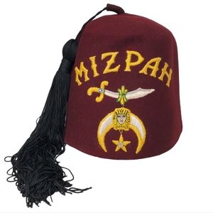 Vintage MIZPAH Masonic Temple Shriner Fez Hat Tassel Embroidered